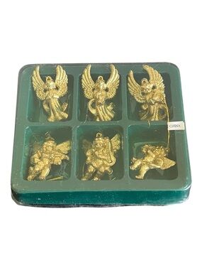 Mini Cherub Angel Christmas Ornaments Gold Tone Glitter Vintage 6 Pc Plastic